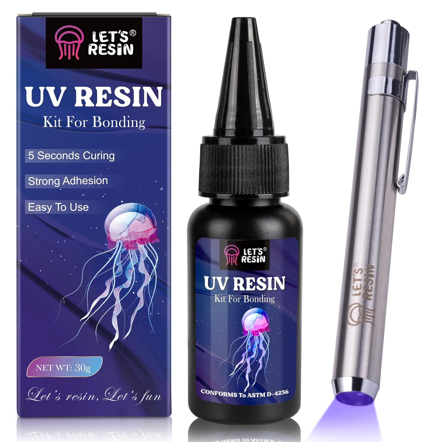 UV Resin Kit with Light, Bonding&Curing in Seconds, 30G UV Resin Kit with UV Fla