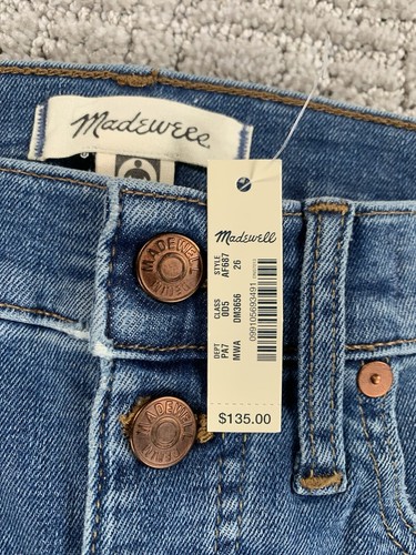 Jean Madewell 26 bleu denim 10" taille haute skinny bouton mouche ourlet brut neuf avec étiquette femme - Photo 4/14
