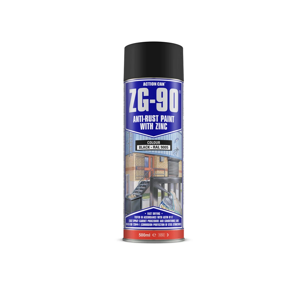 Action Can ZG-90 Black Anti Rust Cold Zinc Galvanising Paint 500ml RAL 9005