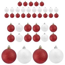 Christmas Baubles Glitter Tree Decoration Red and White - Choose Size