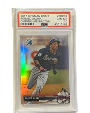 Ronald Acuna Rookie RC 2017 Bowman Draft REFRACTOR bdc39 PSA 10 GEM MINT Braves