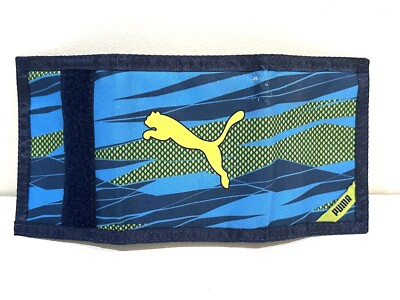 Kids Mens Puma Nylon Tri-Fold Wallet Neon Green Black Blue