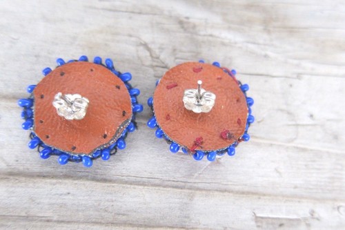 Blue Red Southwestern Beaded Pierced Earrings Western Native Look Handmade - Picture 2 of 2