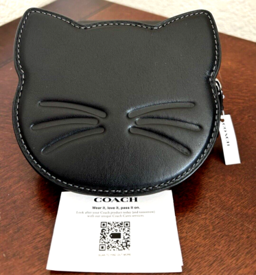 Coach Black Cat Kitten Coin Case Purse Halloween Gift New with