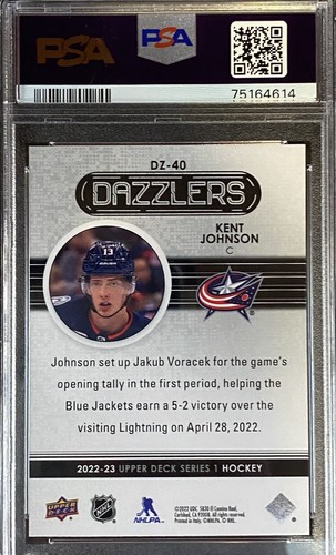2022-23 Upper Deck Dazzlers Blue #DZ-40 KENT JOHNSON Blue Jackets ROOKIE PSA 10 - Picture 2 of 2