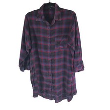 Fashion Nova Womens Flannel Shirt Dress Tunic High Slit Plaid Red Black Blue M