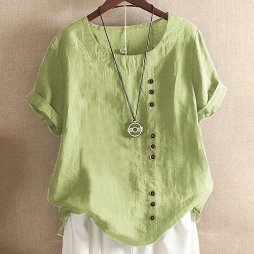 Damen Baumwolle Leinen Freizeit Locker Shirt Sommer Locker T-Shirt- - Bild 7 von 17