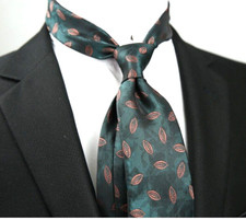 New Classic Polka Dot Green Brown JACQUARD WOVEN 100 Silk Men's Necktie Tie