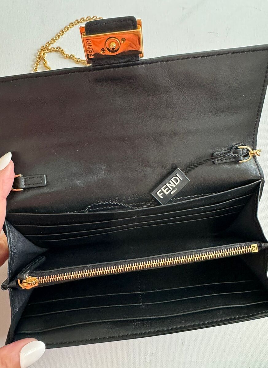 Fendi Continental Baguette Black Nappa Embossed FF Leather Fendi Continental Baguette Black Nappa Embossed FF Leather