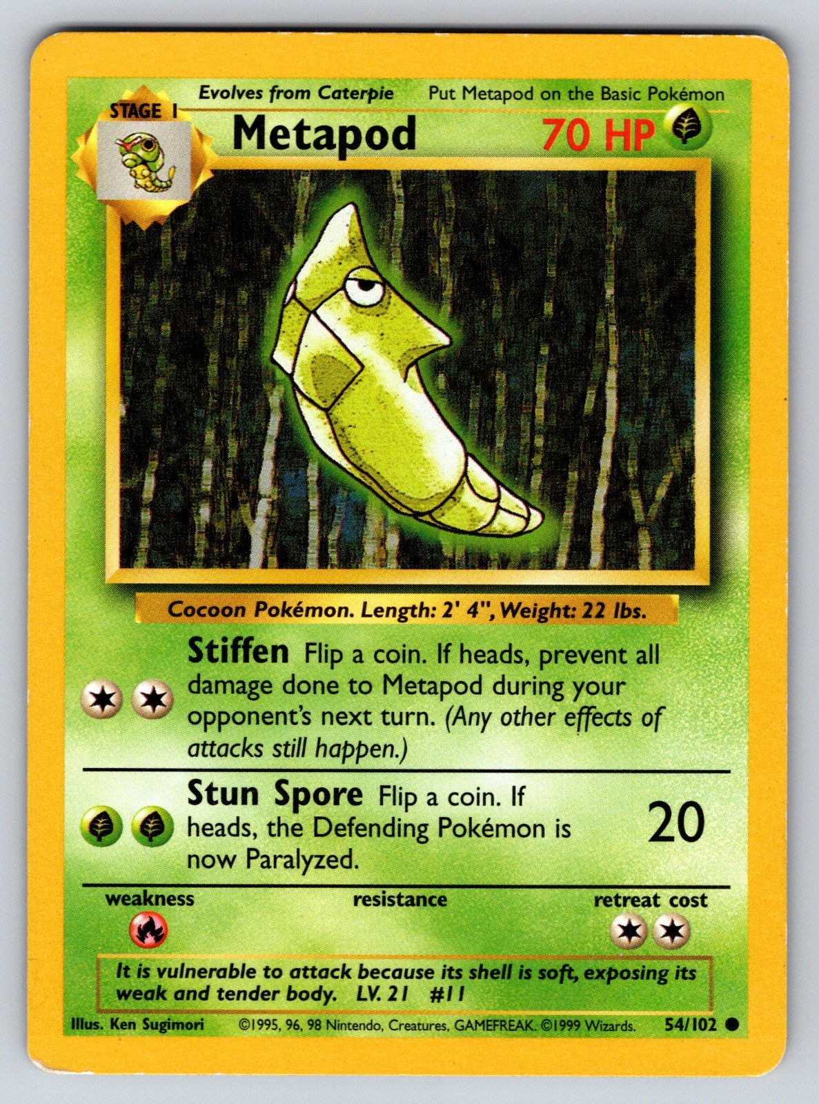 Metapod 54/102 Base Set Pokemon TCG Vintage 1999 Common LP Regular