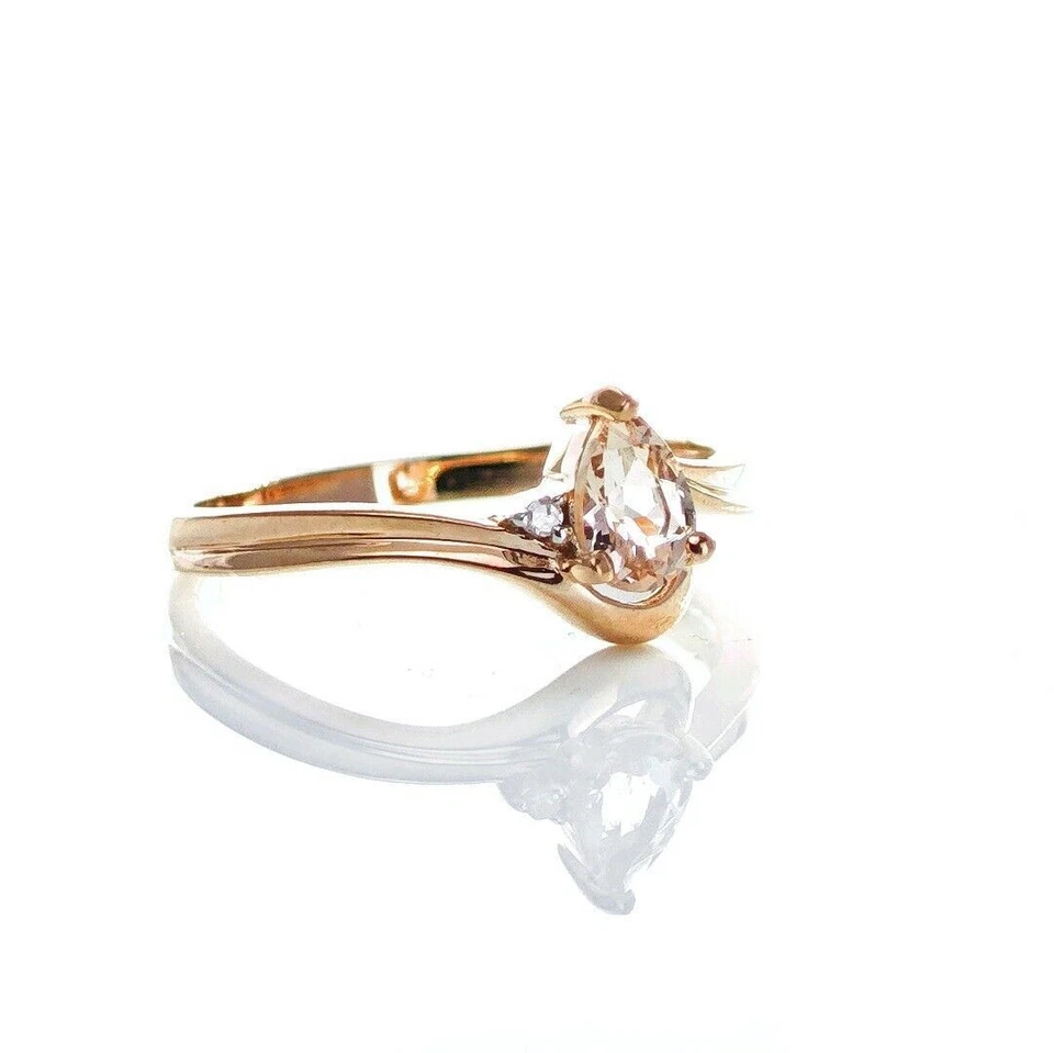 9ct Morganite Diamond Ring Size N Rose Gold Pink 0.32ct Natural Boxed Gift - Image 3 of 4