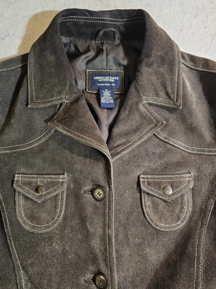 American Eagle Brown 100% Genuine Leather Suede Western Style Button-up Jacket M - Image 3 of 4