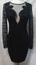 New EXPRESS Size 4 Sheer Mesh Formal Mini Dress BodyCon Deep V-Neck Illusion $98