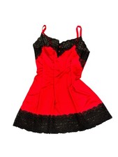Vtg Avon Style Red Satin lace slip on dress or Night grown SzM USA