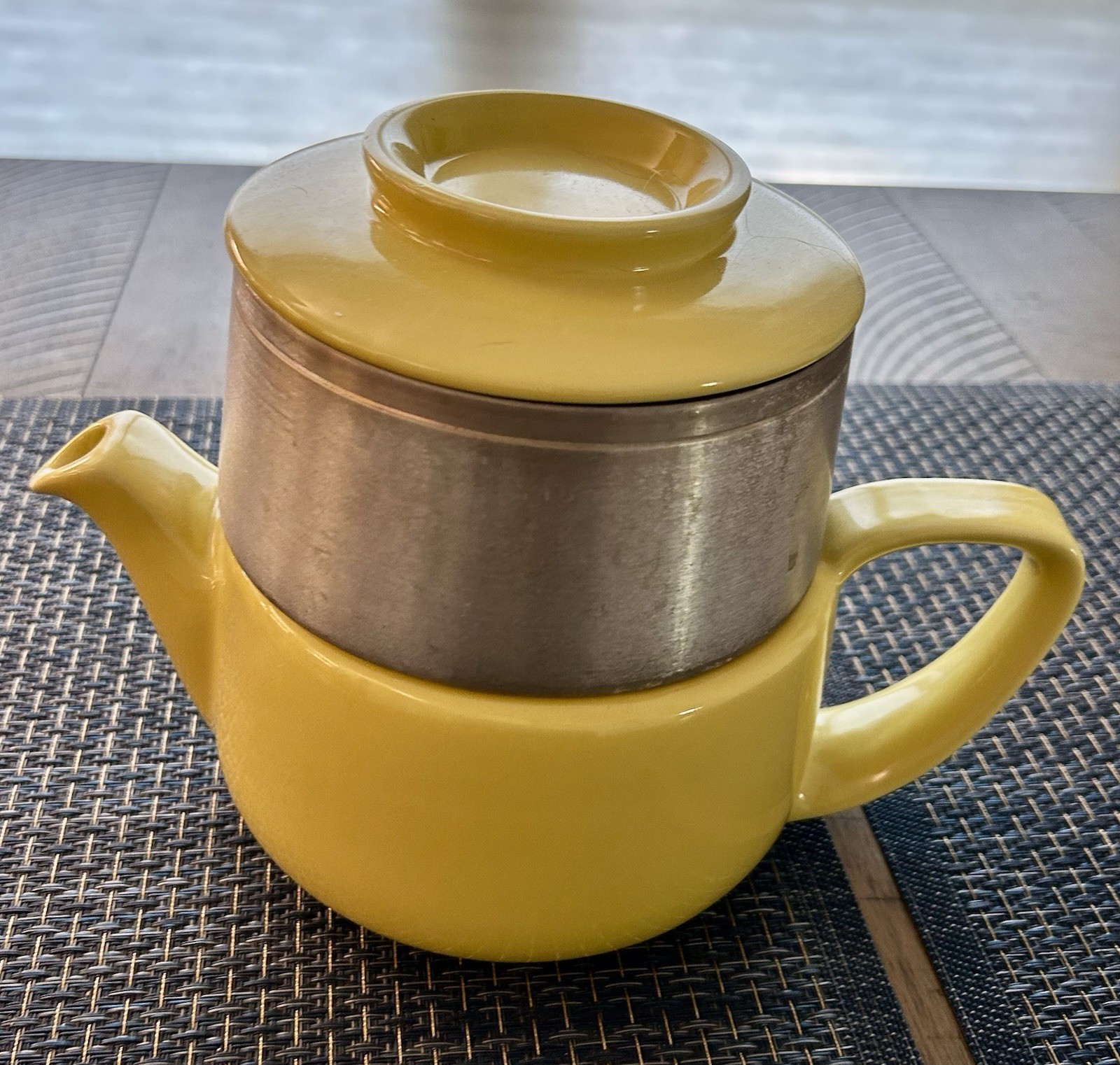Vintage Hall Ceramic & Aluminum Tricolator Coffee Pot Butter Yellow MCM MINT!