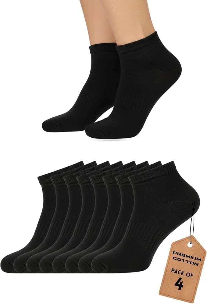 Ankle Socks for Women 4 Pairs Cotton Blend No Show Cushioned Athlethic Runnin...