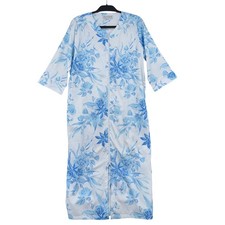 Miss Elaine Floral Zip Front Robe Women PS 100 Cotton Blue White 669704DP