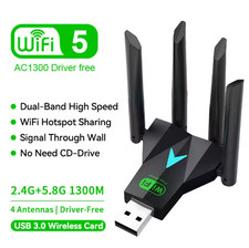 Dual Band 1300Mbps WiFi USB Adapter 2.4G/5Ghz Wi-Fi Dongle USB3.0 802.11AC
