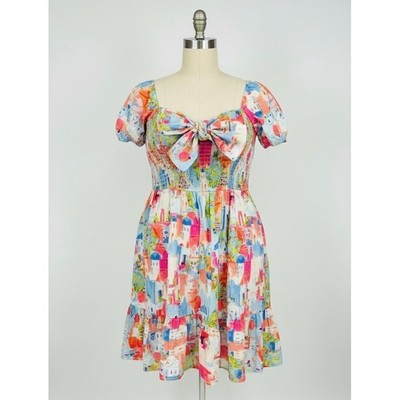 Ivy City Co Myko Dress Watercolor Mediterranean Print Smocked Cotton 3X