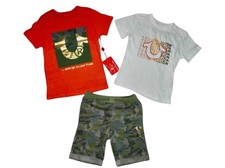True Religion Boys Outfit Set Shorts Tee Shirt 4 5 6 Camo Orange Green 3 Pc