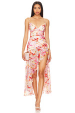 NWT Bardot Sorella Floral Asymmetrical Midi Dress Pink Multi SZ 2 $179