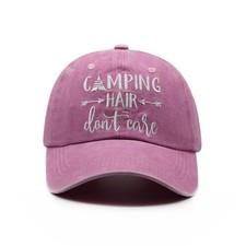 Camping Hair Don't Care Embroidered Washed Baseball Cap Adult Camping Sun Hat
