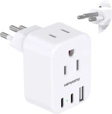 Brazil Power Adapter, HANYCONY Type N Plug Adapter with 2 Outlets 3 USB White 
