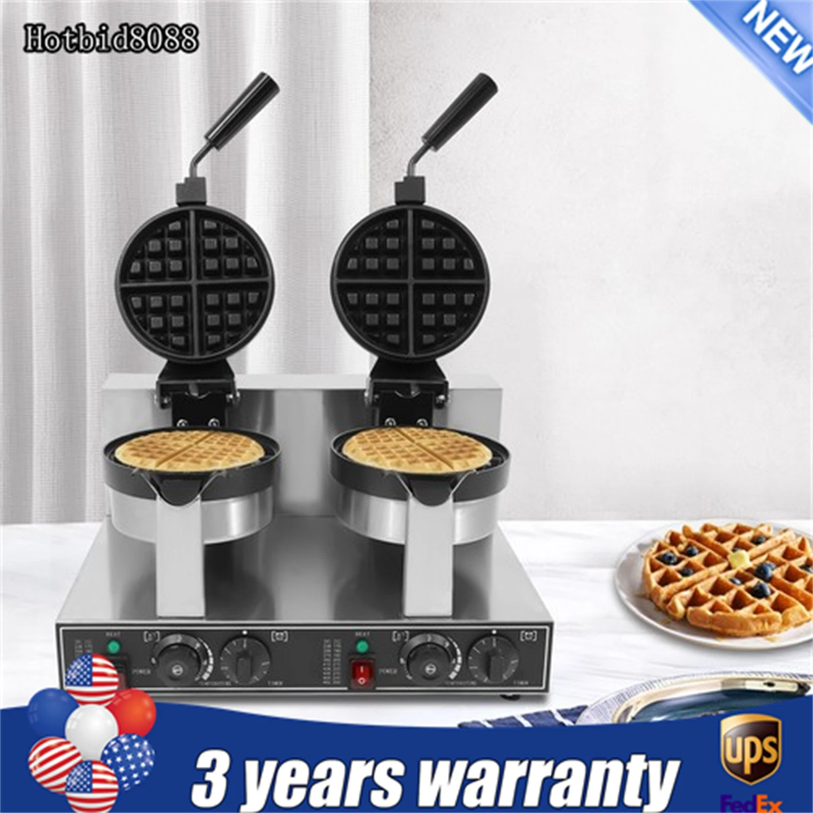 Waffle Maker Commercial Double Head Breakfast Waffle Maker Kitchen W/Tray New