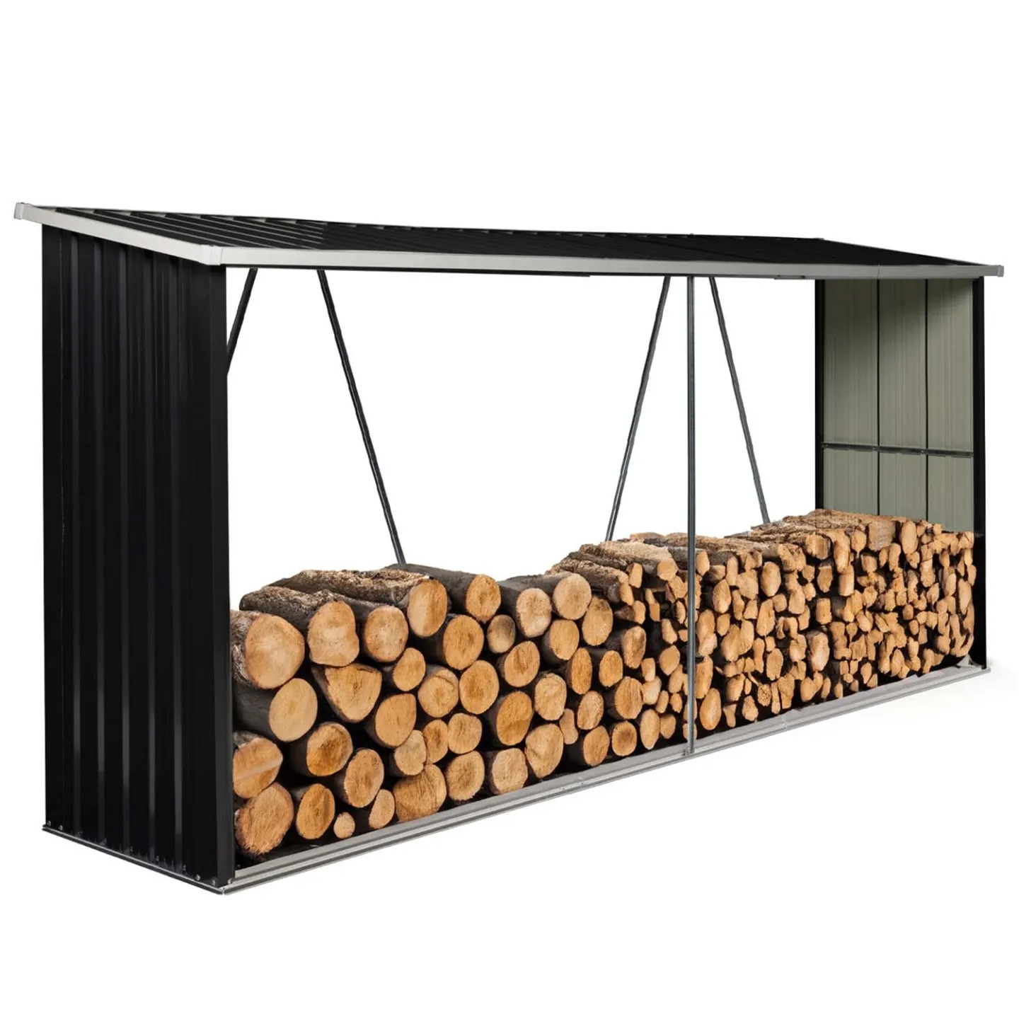 Abri bûches 4 m³ en acier gris pour organiser le bois de chauffage au jardin