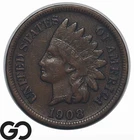 1908-S Indian Head Cent Penny, Better Date San Francisco Issue, XF++