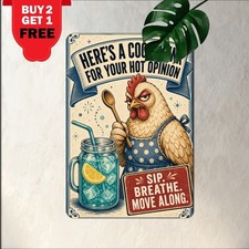 Humorous Chicken Slogan Sign Tall Glass Get Over It Metal Wall Plaque 8x12