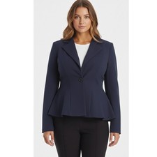 Noir NWT Womens 1X Navy Blue Peplum Blazer Jacket Button Front Made in USA