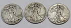 lot of 3 walking liberty half dollar 90% silver  1943-P, 1943-P,  1944-P -NR