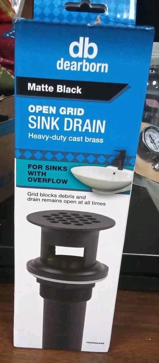 dearborn open grid sink drain matte Black.for sinks with over flow