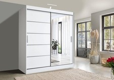 Sliding 2 Door Wardrobe – 1 Mirrored Door – Bedroom Storage Closet – Modern Desi