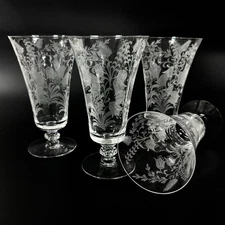 Georgous Set of 4 Tiffin Franciscan Etched Iced Tea Goblets 6.5" Ice Tea Glasses
