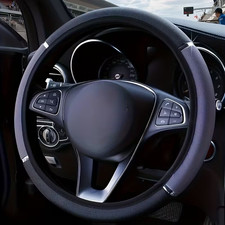 Faux Leather Steering Wheel Cover 2 Tone - Blueblack Or Grayblack