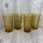 Vintage Anchor Hocking Lido Milano Textured Amber Glass Tumblers Set of 4