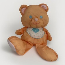 Fisher Price Orange Puffalump Bear Blue Heart Bib 15" Stuffed Animal Plush VTG