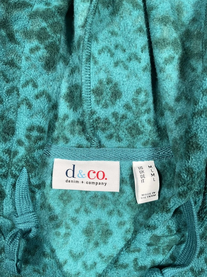 Denim & Co. Sudadera con capucha para mujer mediana verde azulado polar Fair Isle Pullover túnica cuello en V Foto 3 de 4