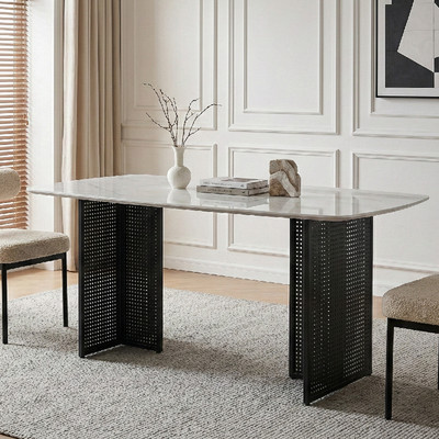 Rectangle Dining Table for 6 People, Modern Tempered Glass Kitchen Dinner Table