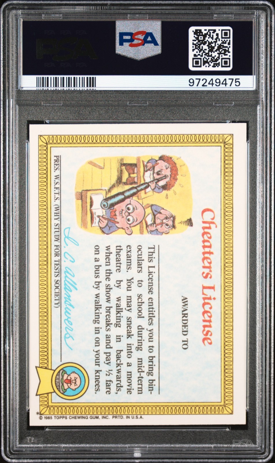 1985 Topps OS1 Garbage Pail Kids Series 1 Adam Bomb 8a Matte Card PSA 8 NM-M view 2