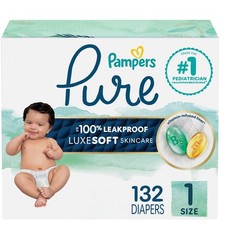 Pampers Pure Baby Diapers, Size 1 8-14 lbs , 132, Up to 100 1, White