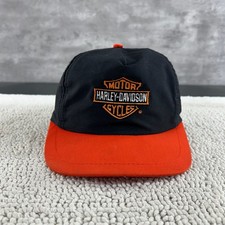 80s Vintage Harley Davidson Strap Back Hat OSFA Two Tone Trucker Cap Orange Blac