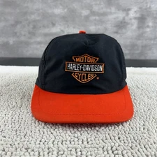 80s Vintage Harley Davidson Strap Back Hat OSFA Two Tone Trucker Cap Orange Blac
