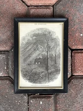 Vintage Framed Engraving "The Hurricane" 1878 Bryant's Poetical Works 5x7 Cabin