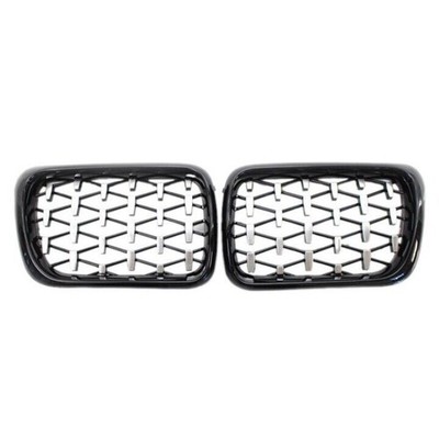 ABS Plastic Front Grills For BMW 3 Series E36 Diamond Chrome Piano Black Frame