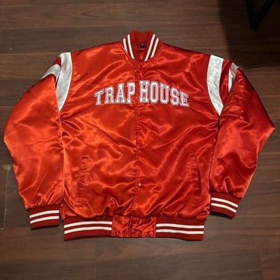 Trap House Red Satin Varsity Bomber Jacket Size XL