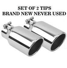 Set of 2 Brand New Stainless Bolt-On Rolled Edge Exhaust Tip 4"X5"X12"