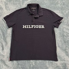 Tommy Hilfiger Spell Out Logo Polo Shirt Navy Blue Size Large